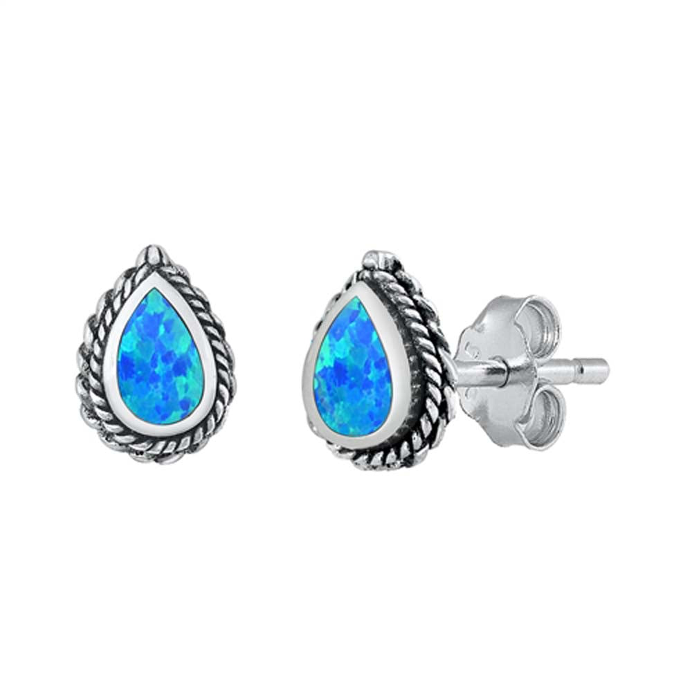 Sterling Silver Blue Lab Opal Earrings