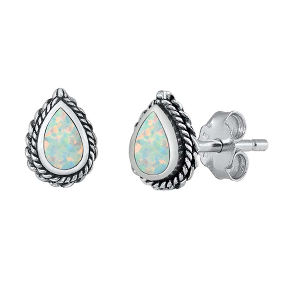 Sterling Silver White Lab Opal Earrings