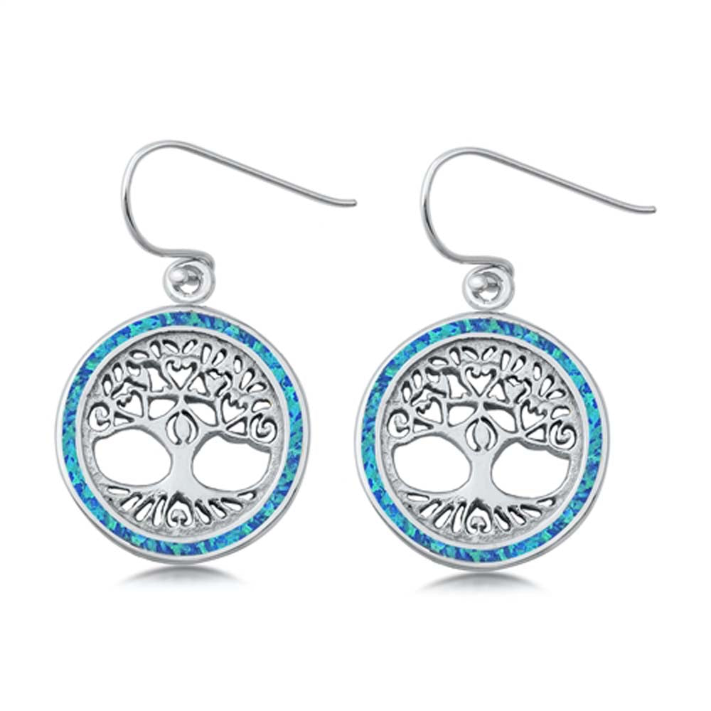 Sterling Silver Blue Lab Opal Tree Of Life Earrings