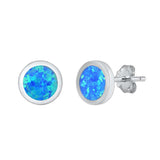 Sterling Silver Blue Lab Opal Round Earrings