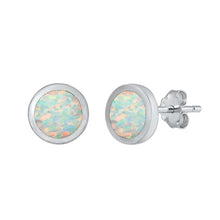 Load image into Gallery viewer, Sterling Silver White Lab Opal Round Earrings