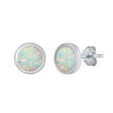 Sterling Silver White Lab Opal Round Earrings