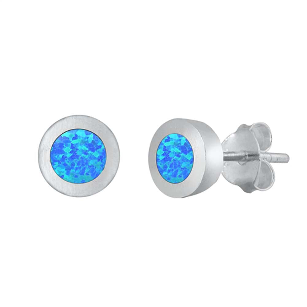 Sterling Silver Blue Lab Opal Round Earrings