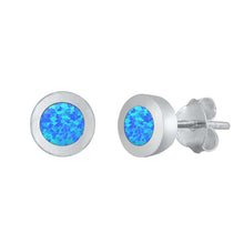 Load image into Gallery viewer, Sterling Silver Blue Lab Opal Round Earrings