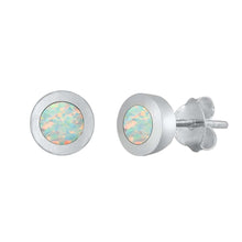 Load image into Gallery viewer, Sterling Silver White Lab Opal Round Earrings