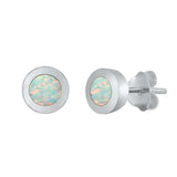 Sterling Silver White Lab Opal Round Earrings