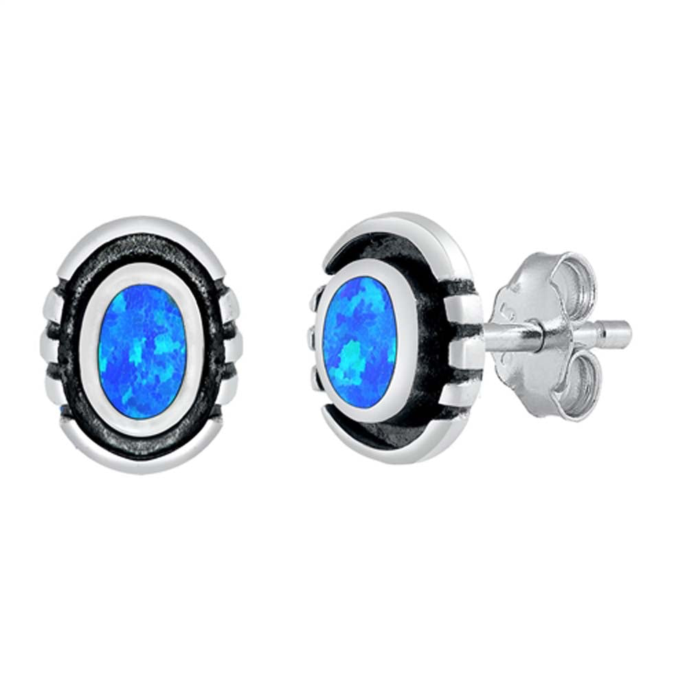 Sterling Silver Blue Lab Opal Earrings