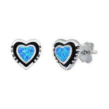 Load image into Gallery viewer, Sterling Silver Blue Lab Opal Heart Earrings