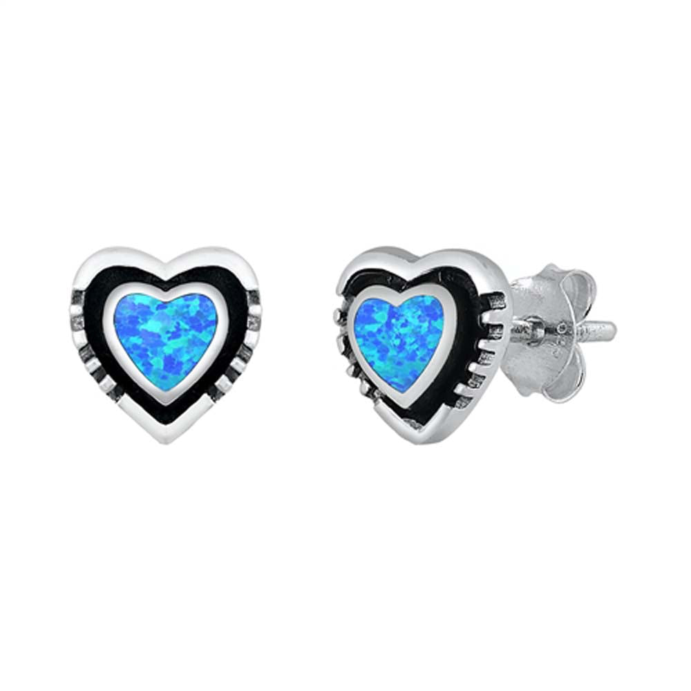 Sterling Silver Blue Lab Opal Heart Earrings