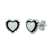 Load image into Gallery viewer, Sterling Silver White Lab Opal Heart Earrings