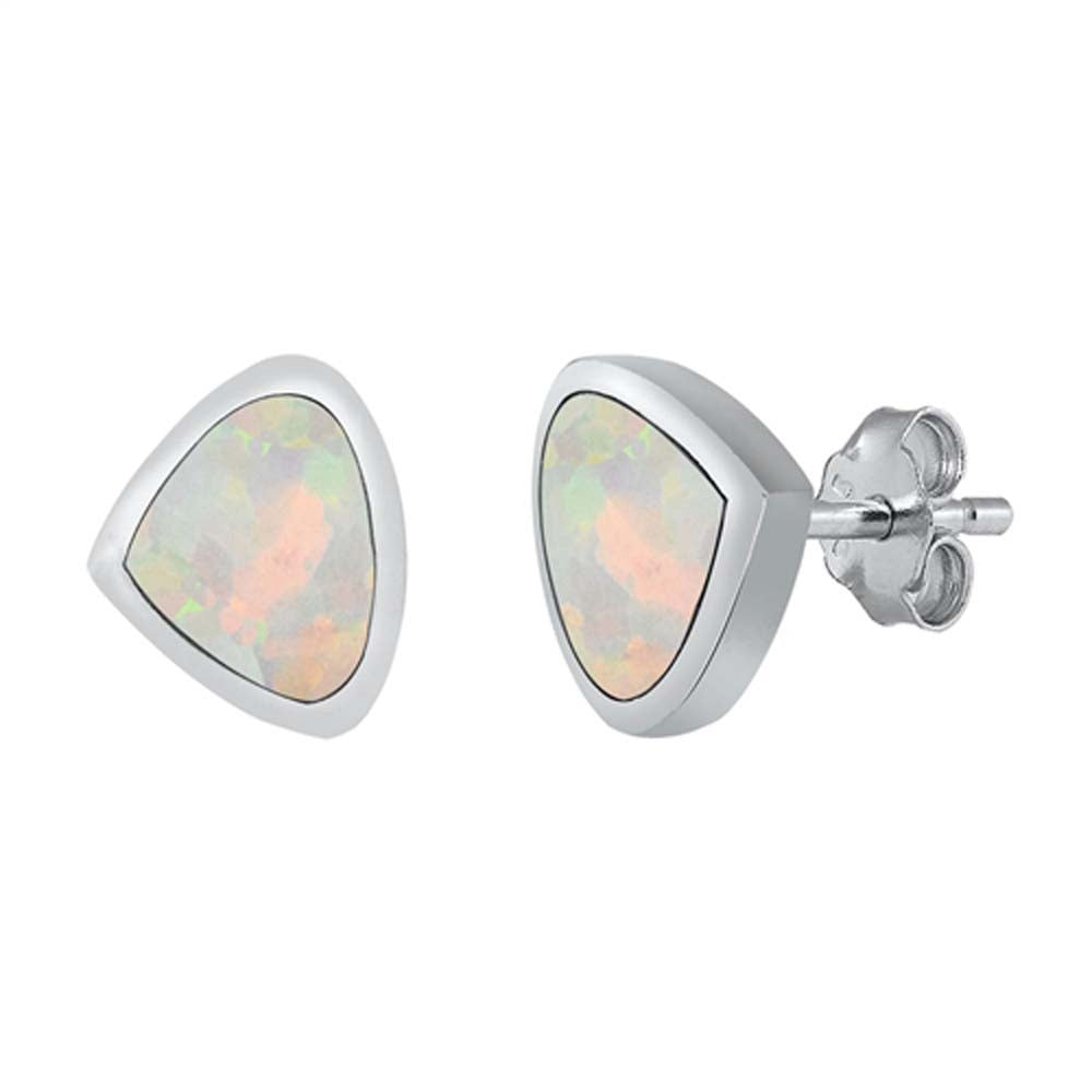 Sterling Silver White Lab Opal Earrings