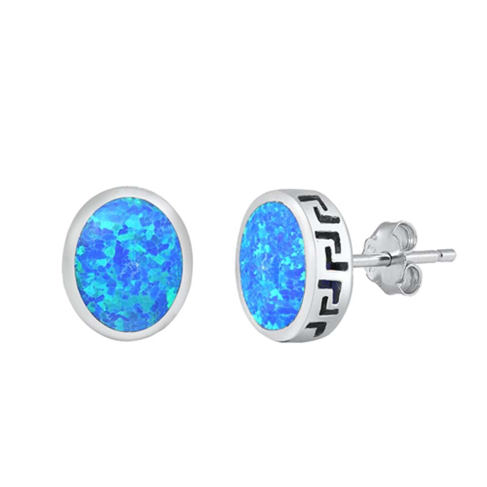 Sterling Silver Blue Lab Opal Round Earrings