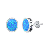 Sterling Silver Blue Lab Opal Round Earrings