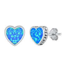 Load image into Gallery viewer, Sterling Silver Blue Lab Opal Heart Earrings