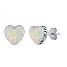 Load image into Gallery viewer, Sterling Silver White Lab Opal Heart Earrings