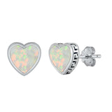 Sterling Silver White Lab Opal Heart Earrings