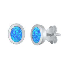 Load image into Gallery viewer, Sterling Silver Blue Lab Opal Round Earrings