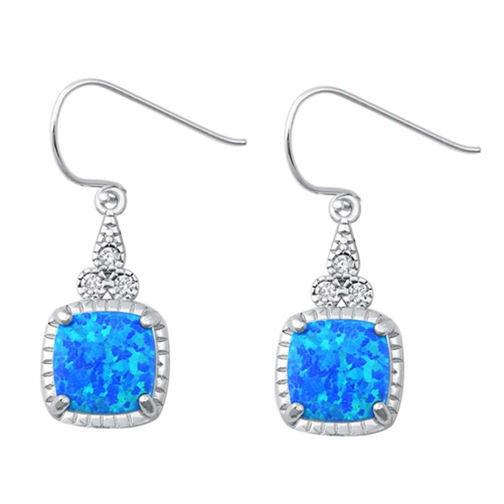 Sterling Silver With Blue Lab Opal Earrings