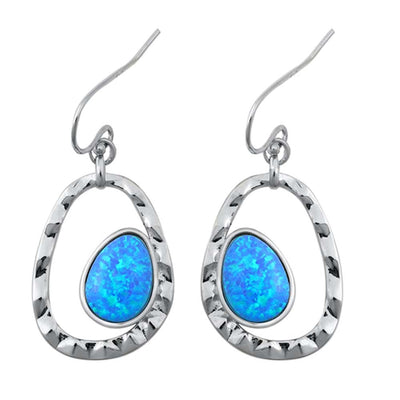 Sterling Silver With Blue Lab Opal Earrings