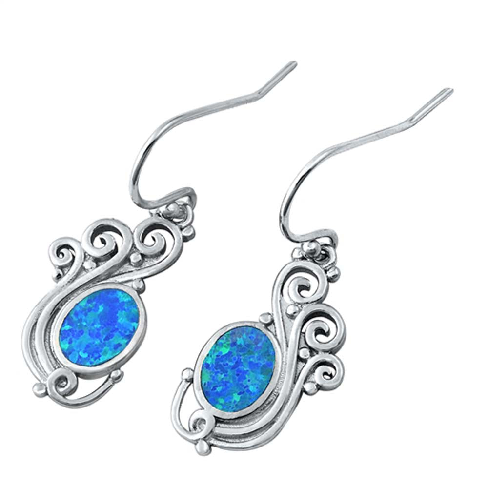 Sterling Silver With Blue Lab Opal Earrings