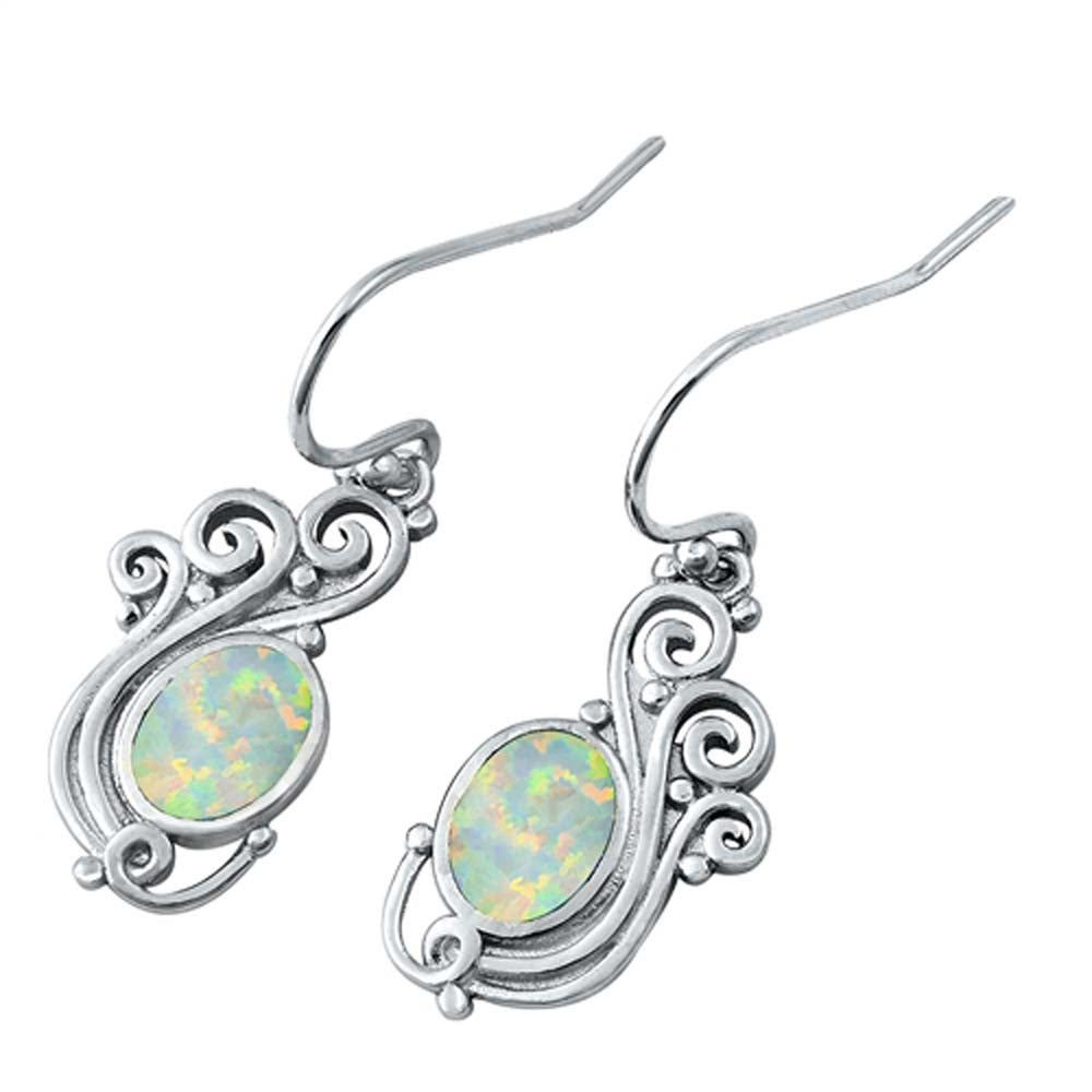 Sterling Silver With White Lab Opal Earrings