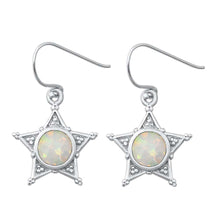 Load image into Gallery viewer, Sterling Silver Sheriff Star With White Lab Opal Earrings