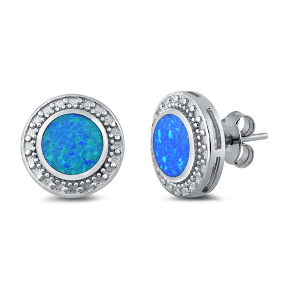 Sterling Silver With Blue Lab Opal Earrings