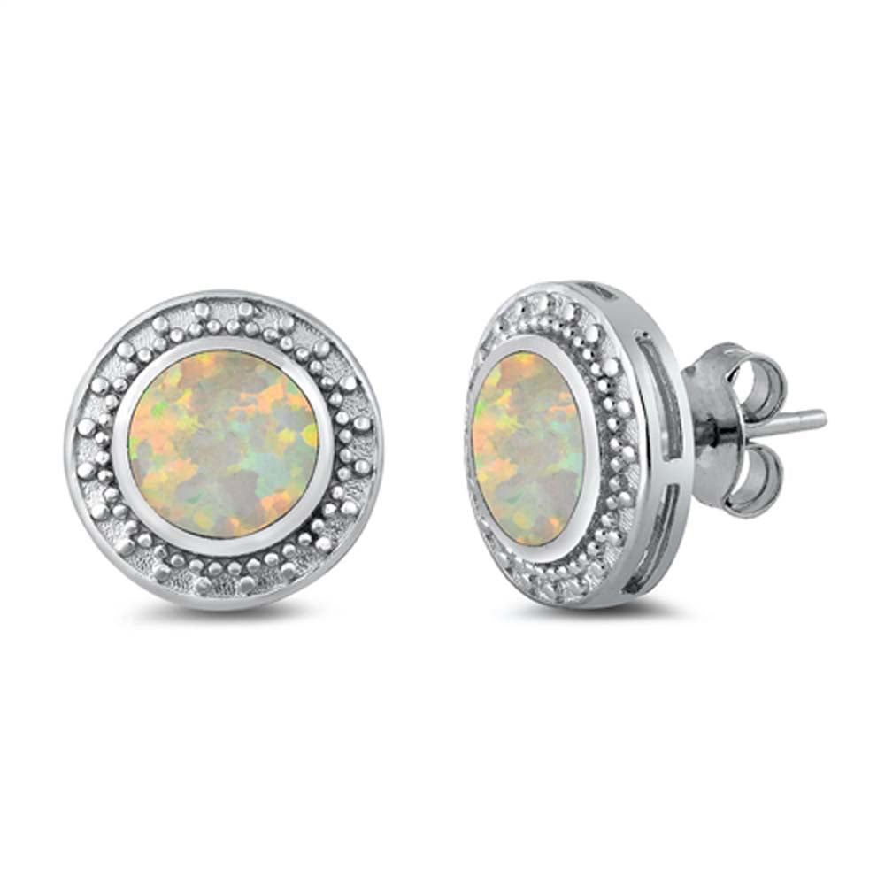 Sterling Silver With White Lab Opal Earrings