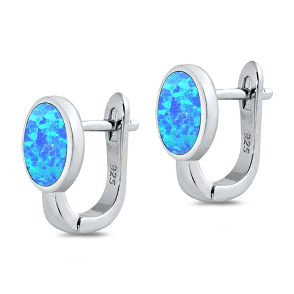 Sterling Silver With Blue Lab Opal Earrings