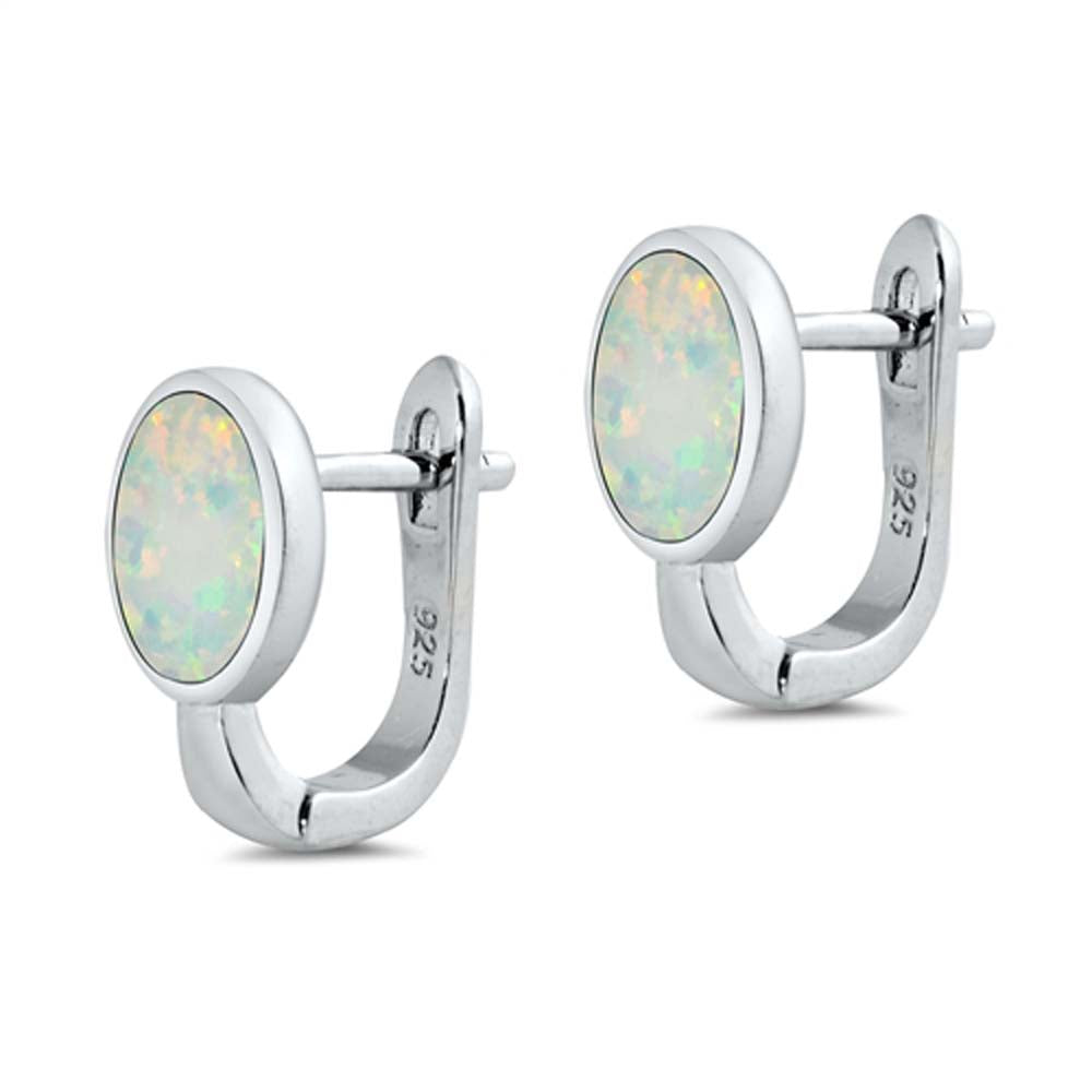 Sterling Silver With White Lab Opal Earrings