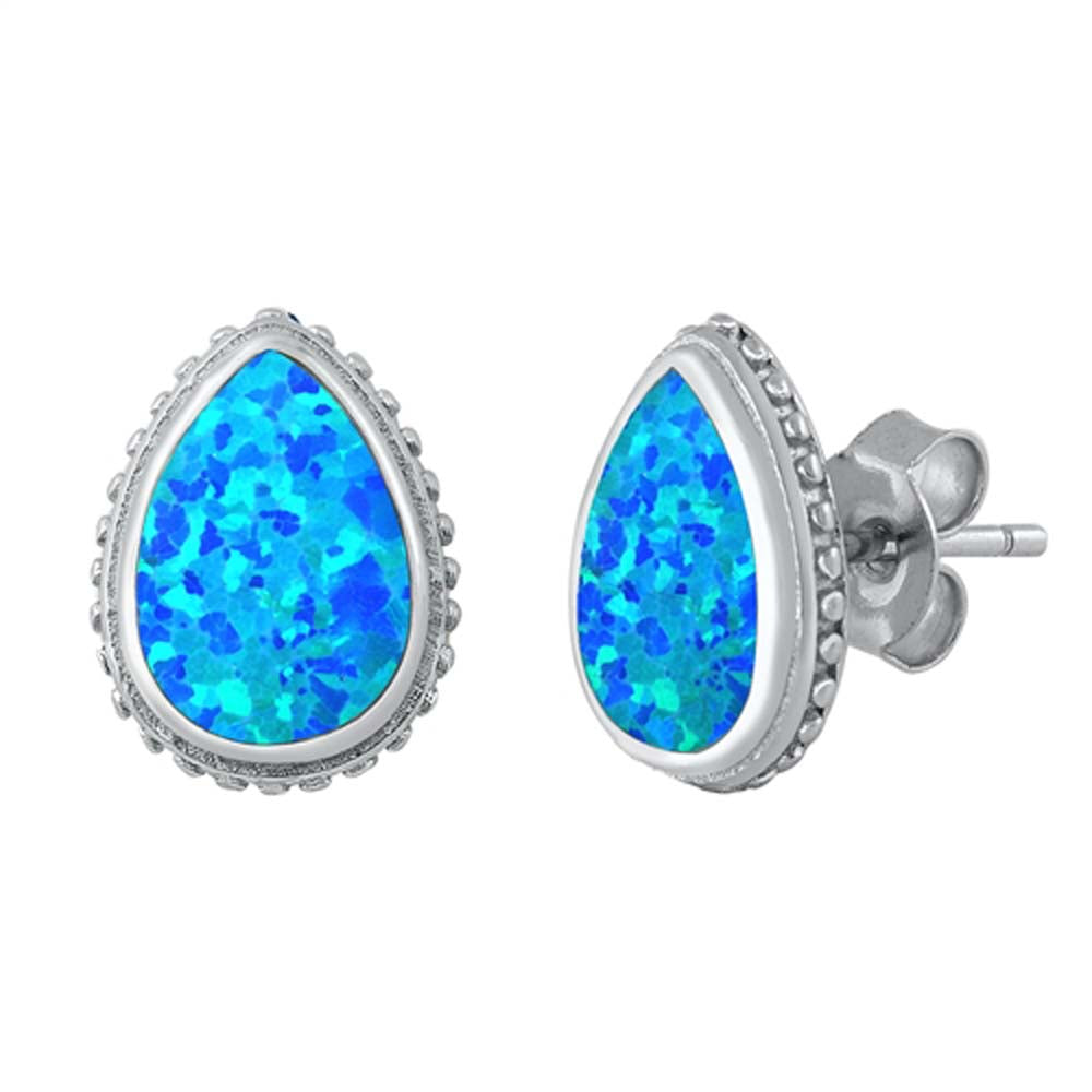 Sterling Silver With Blue Lab Opal Earrings