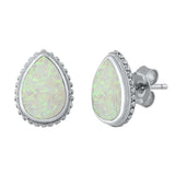 Sterling Silver With White Lab Opal Earrings