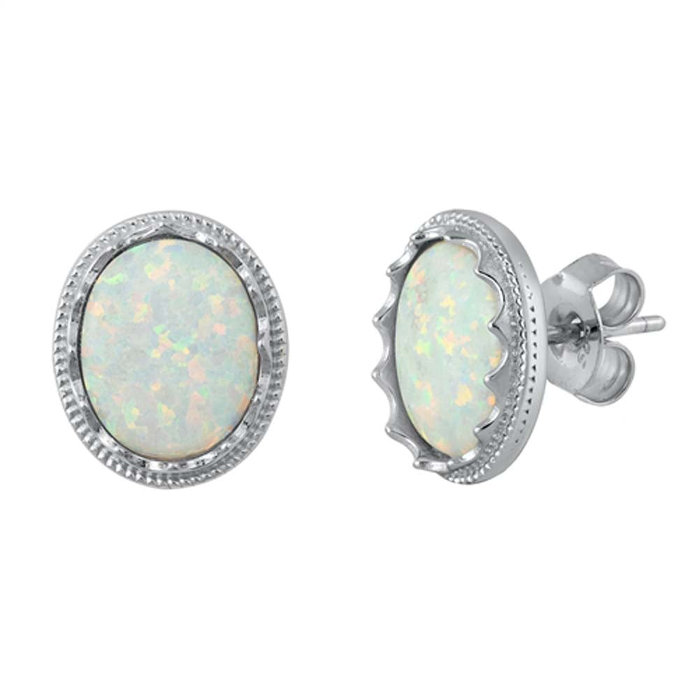 Sterling Silver With White Lab Opal Earrings