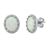 Sterling Silver With White Lab Opal Earrings