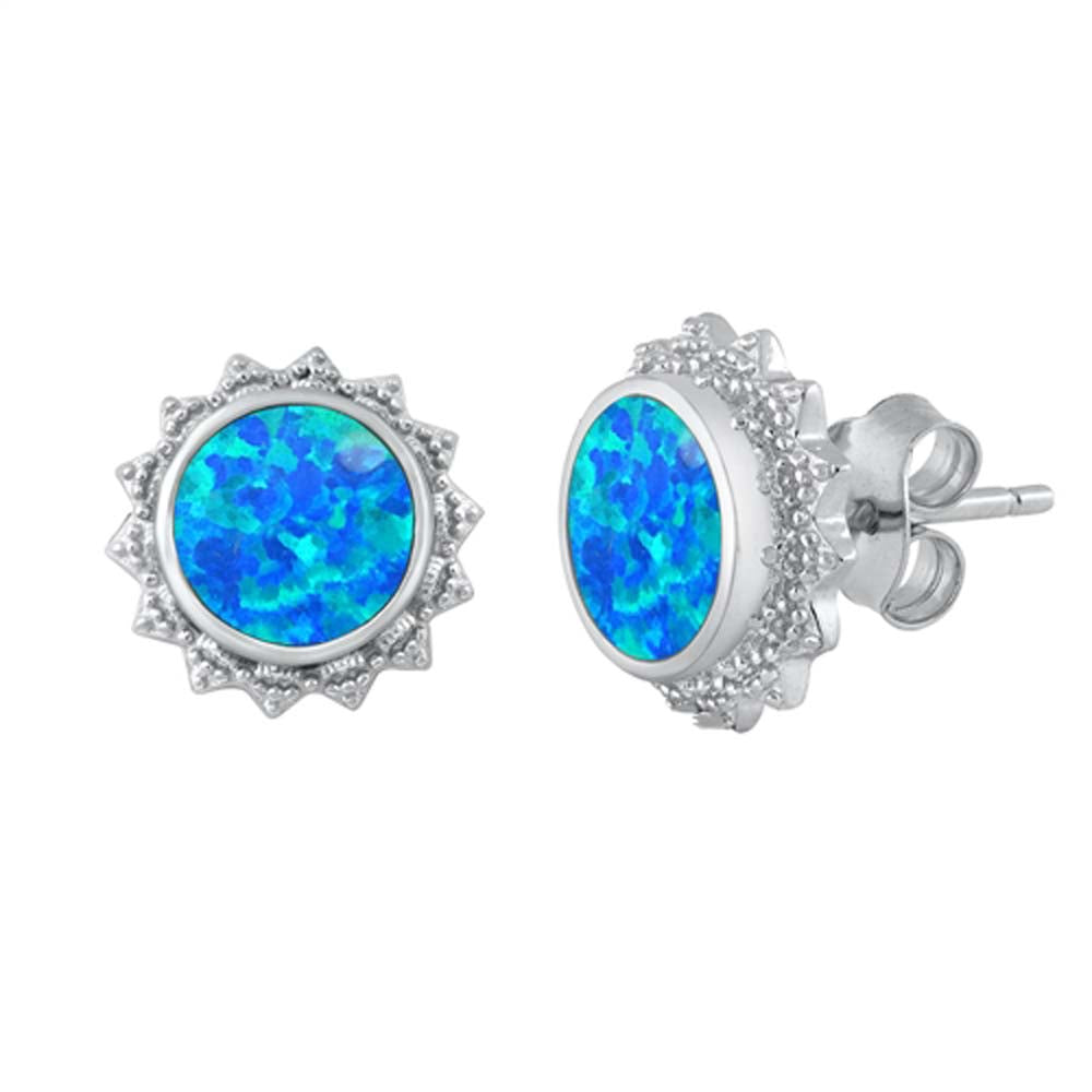 Sterling Silver With Blue Lab Opal Earrings