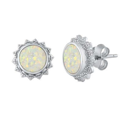 Sterling Silver With White Lab Opal Earrings