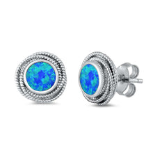 Load image into Gallery viewer, Sterling Silver With Blue Lab Opal Earrings