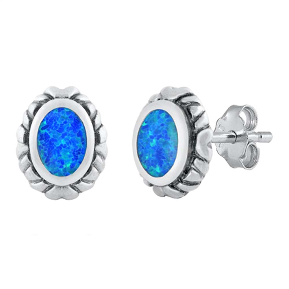 Sterling Silver With Blue Lab Opal Earrings