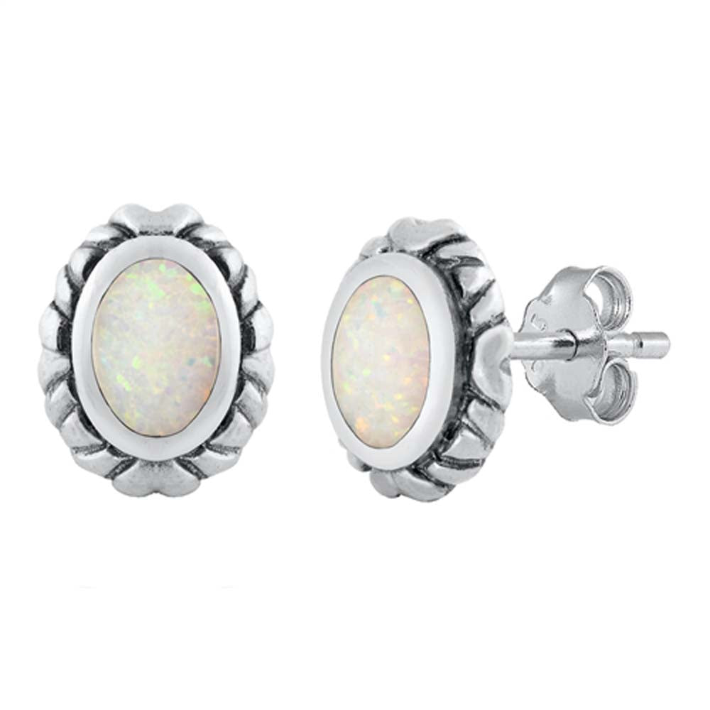 Sterling Silver With White Lab Opal Earrings