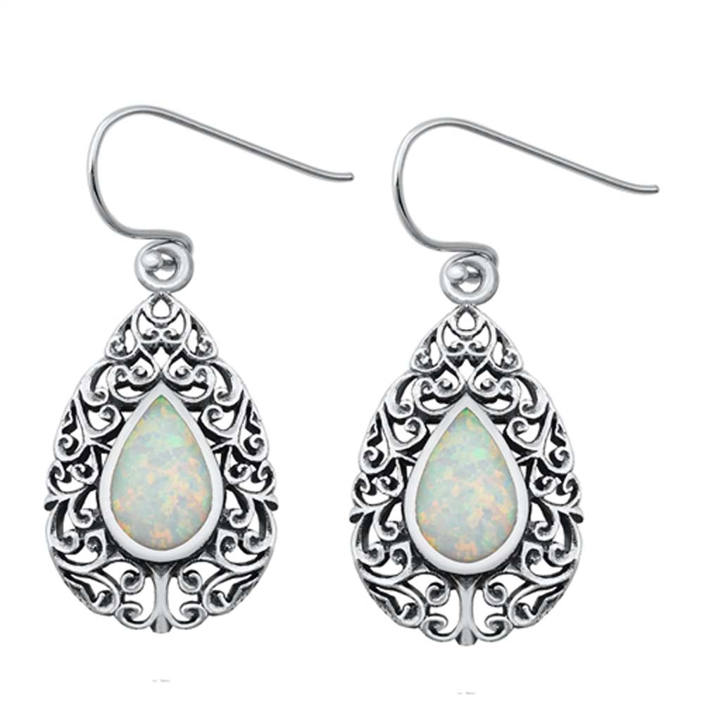 Sterling Silver With White Lab Opal Earrings