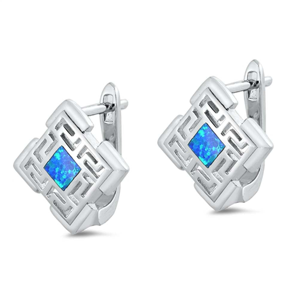 Sterling Silver With Blue Lab Opal Earrings