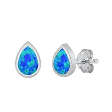 Load image into Gallery viewer, Sterling Silver Tear Drop Blue Lab Opal Earring