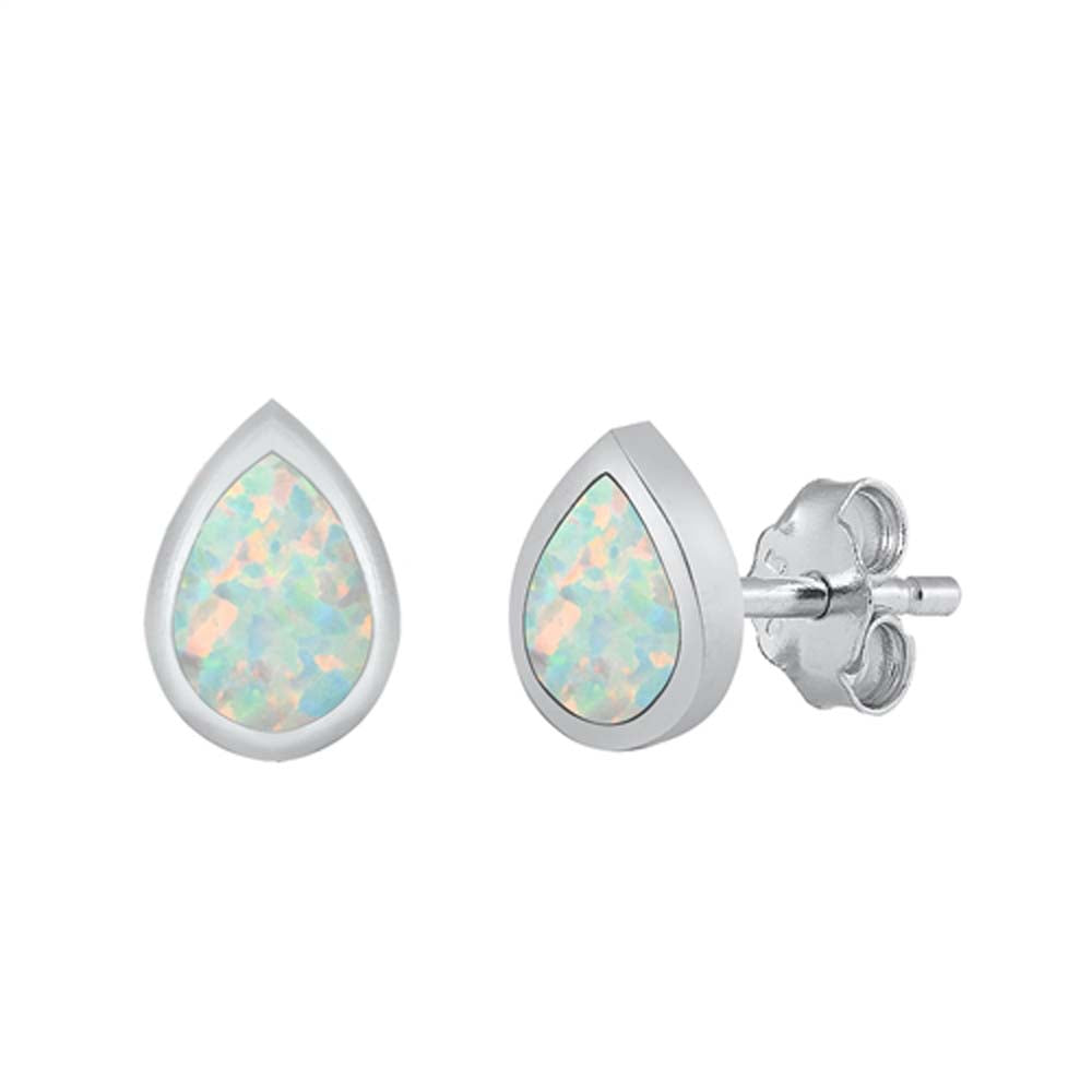 Sterling Silver White Lab Opal Earrings