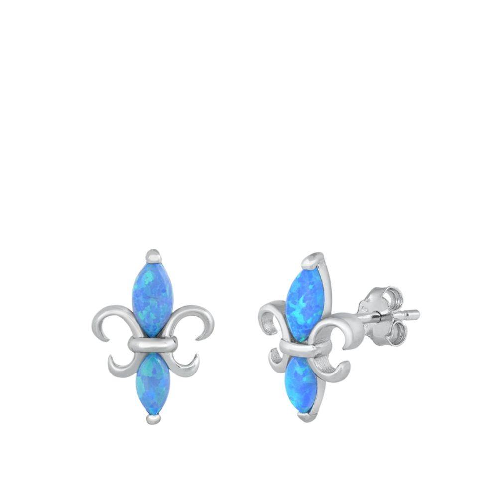 Sterling Silver Rhodim Plated Blue Lab Opal Stud Earrings - silverdepot