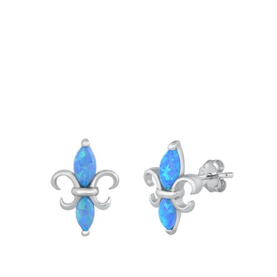 Sterling Silver Rhodim Plated Blue Lab Opal Stud Earrings - silverdepot