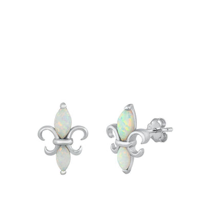 Sterling Silver Rhodim Plated White Lab Opal Stud Earrings - silverdepot