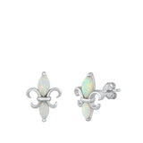 Sterling Silver Rhodim Plated White Lab Opal Stud Earrings