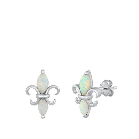 Sterling Silver Rhodim Plated White Lab Opal Stud Earrings
