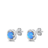 Sterling Silver Rhodim Plated Blue Lab Opal Stud Earrings