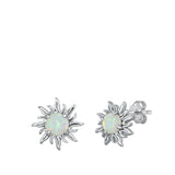 Sterling Silver Rhodim Plated Sun White Lab Opal Stud Earrings